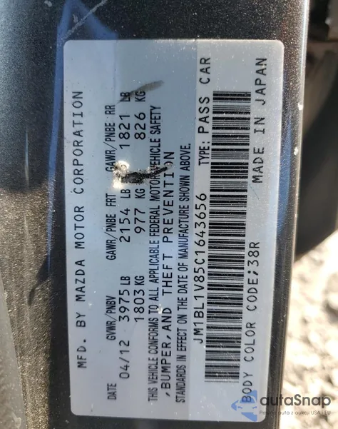 2012 Mazda 3 I z USA, uszkodzony, nr VIN JM1BL1V85C1643656